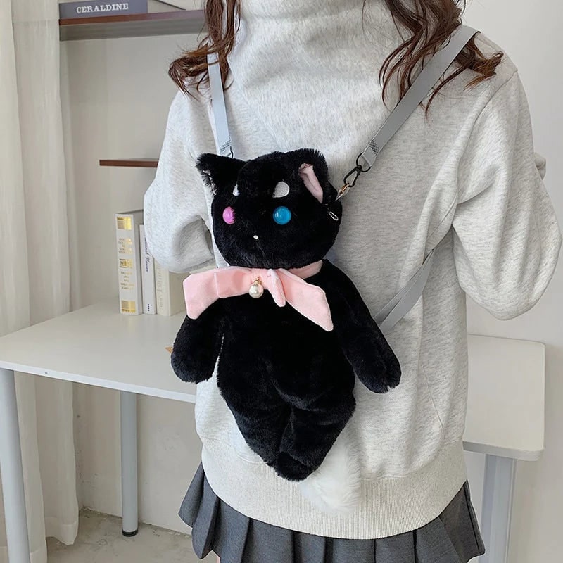 Kawaii Cat Backpack Black