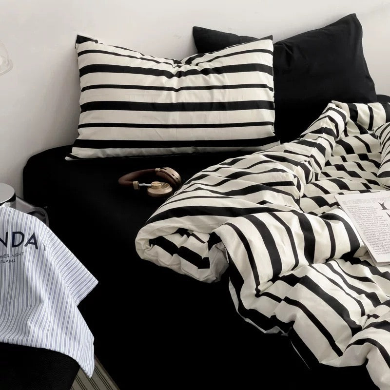 Monochrome Striped Duvet Cover Set
