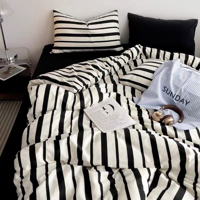 Monochrome Striped Duvet Cover Set