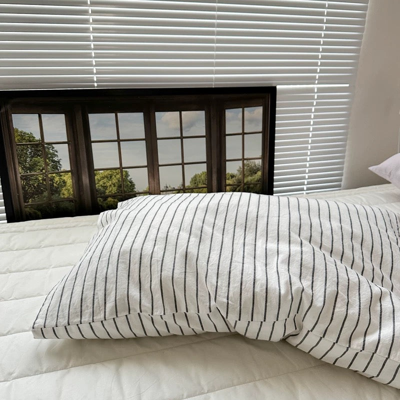 White Striped and Lavender Pillowcase