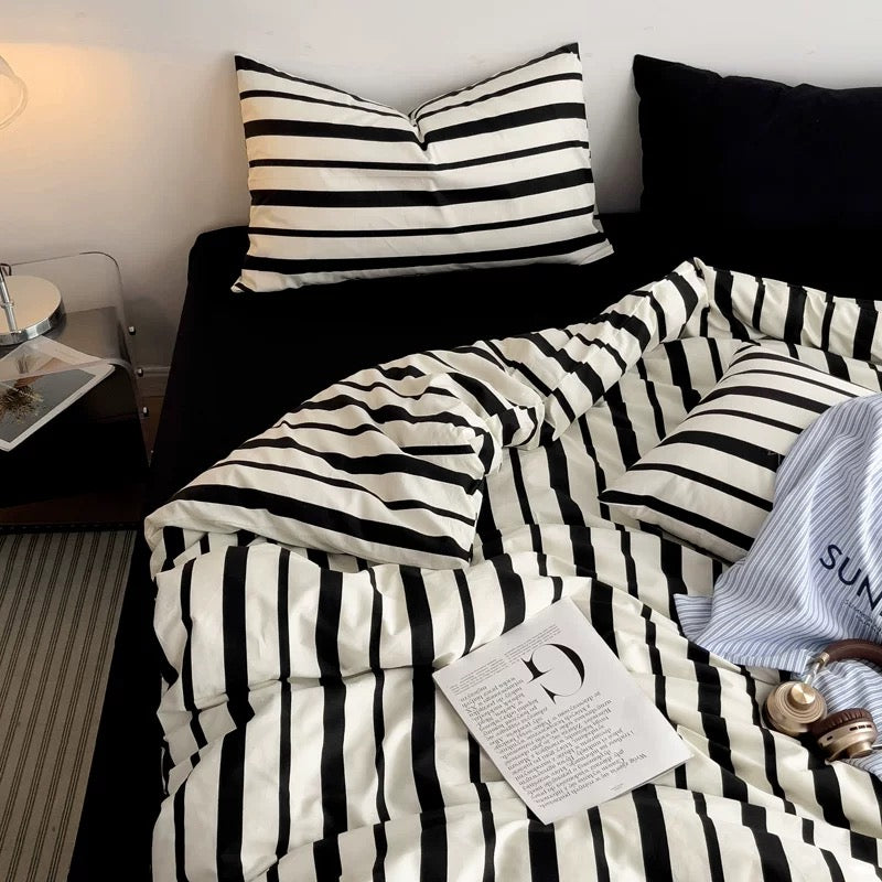 Monochrome Striped Duvet Cover Set