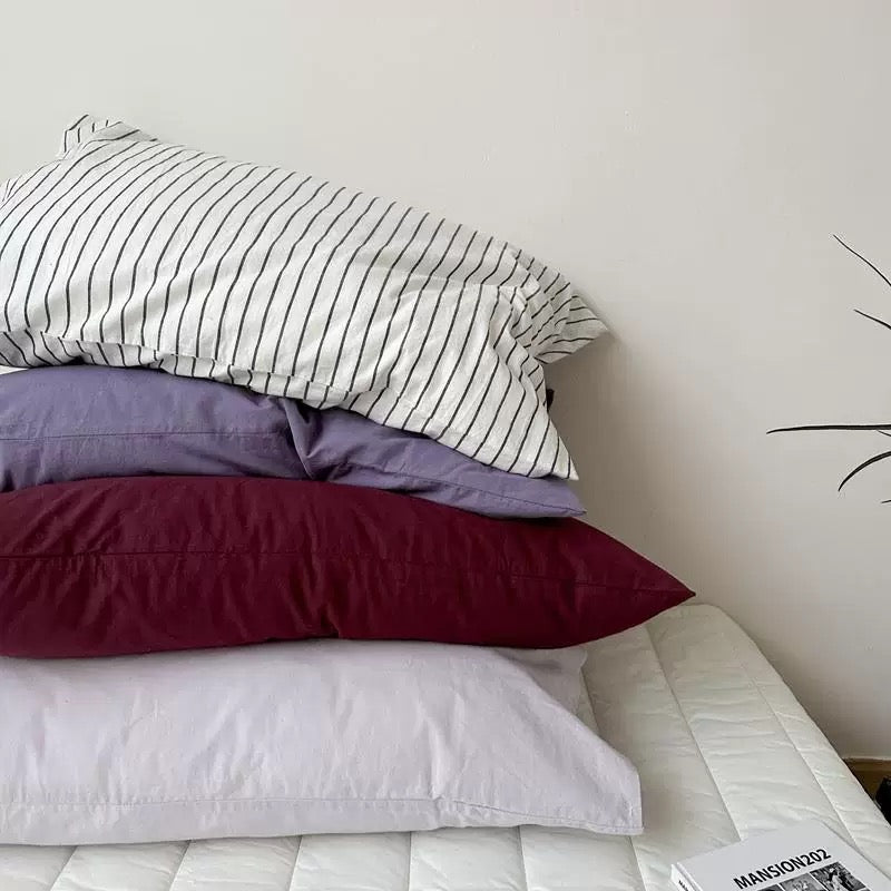 White Striped and Lavender Pillowcase