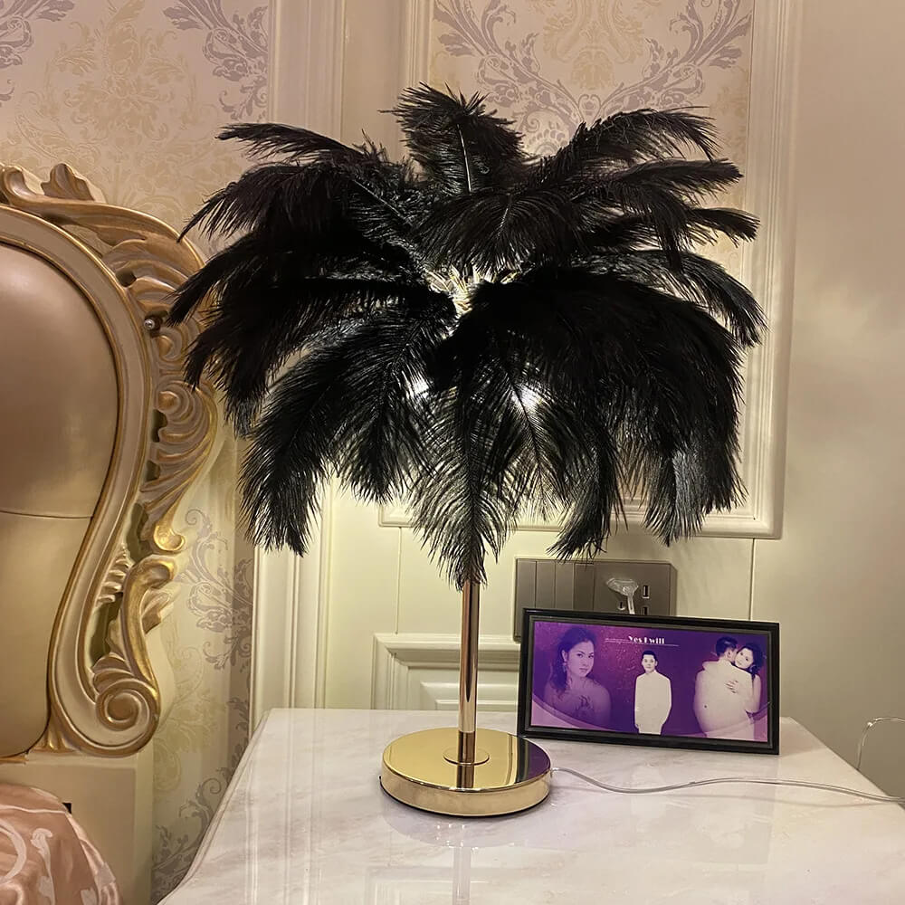 Luxury Ostrich Feather Table Lamp Black