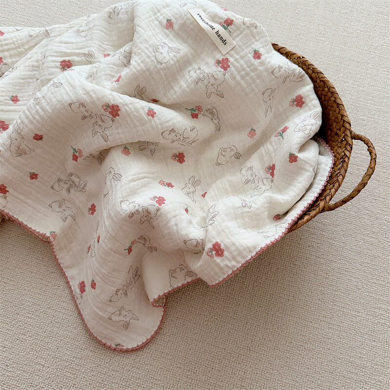 Bunny Floral Muslin Toddler Blanket & Pillow Set