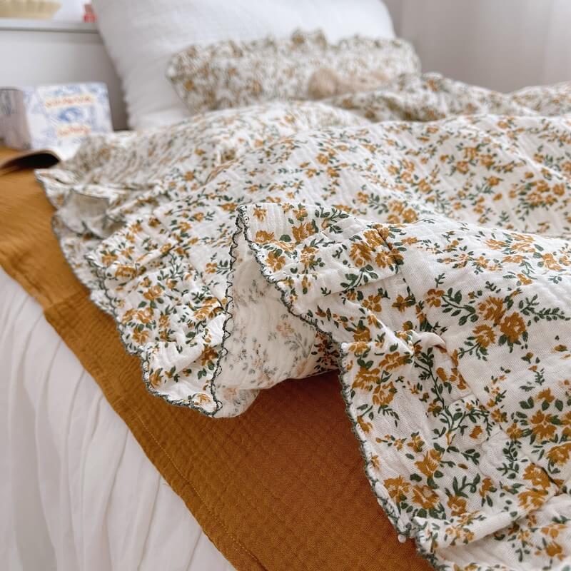 Hibiscus Floral Ruffle Duvet Cover – Vintage Cotton Muslin