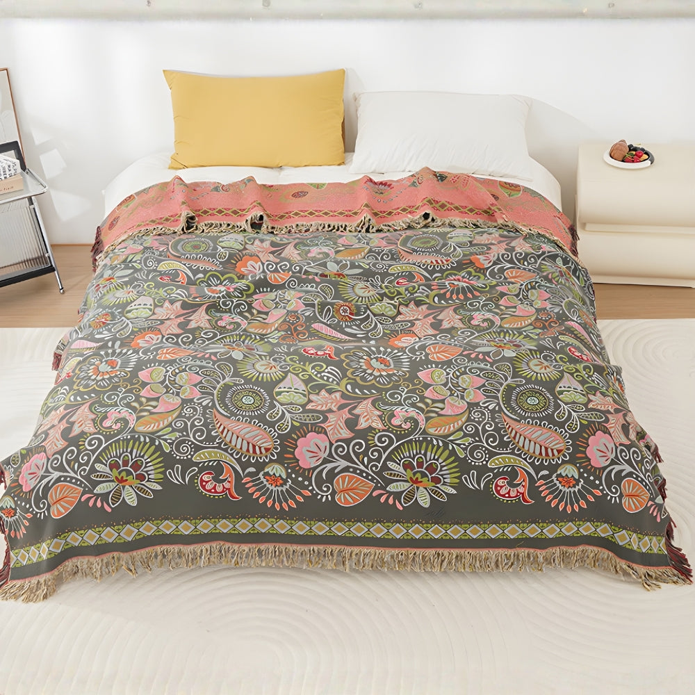 Autumn Leaf Boho Reversible Blanket Midnight Leaf