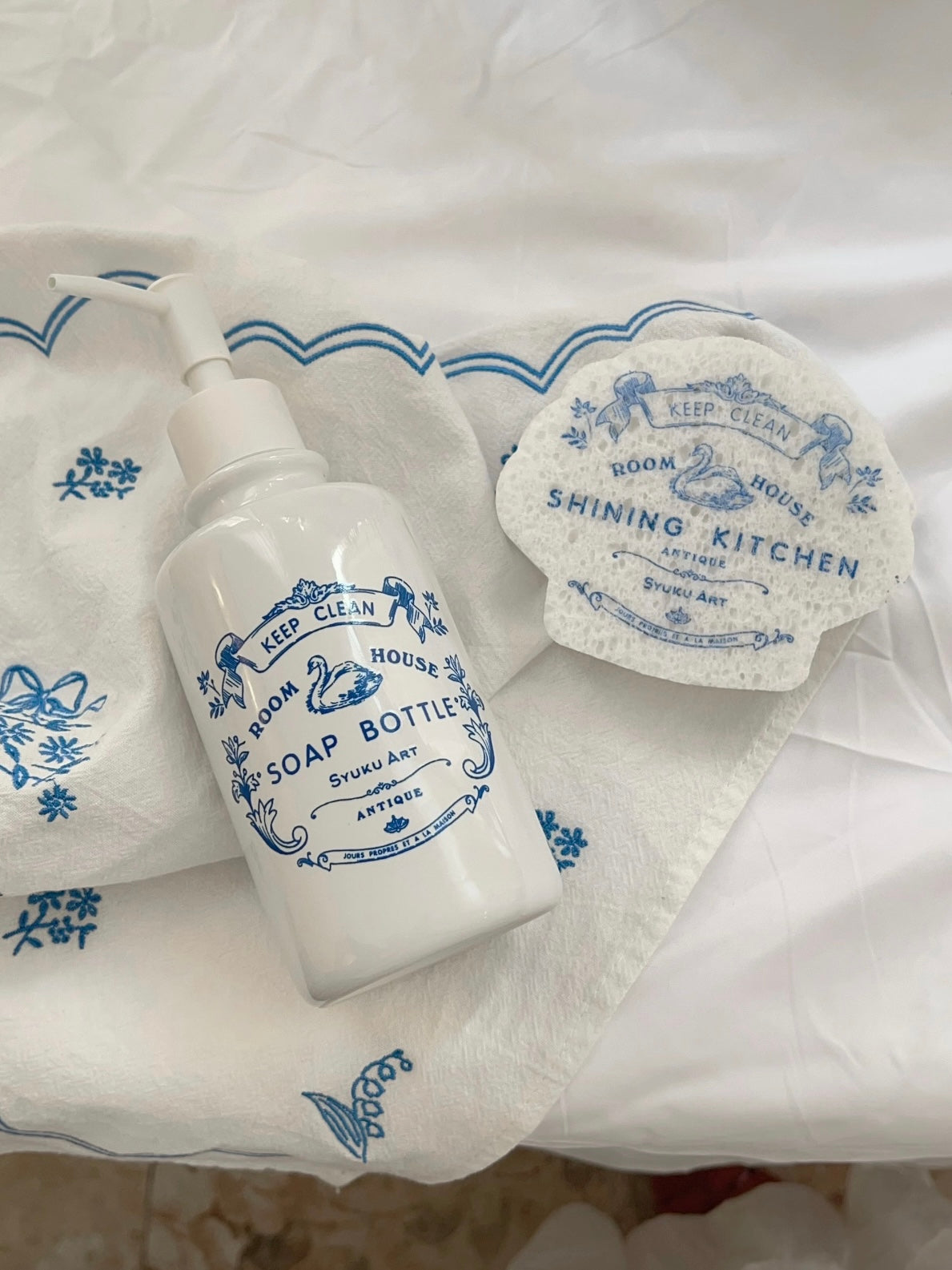 Retro Blue and White Soap Dispenser
