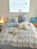 Blue Bow Cotton Bedding Set