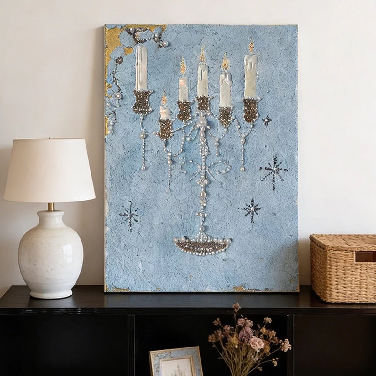 Blue Candle Canvas Wall Art