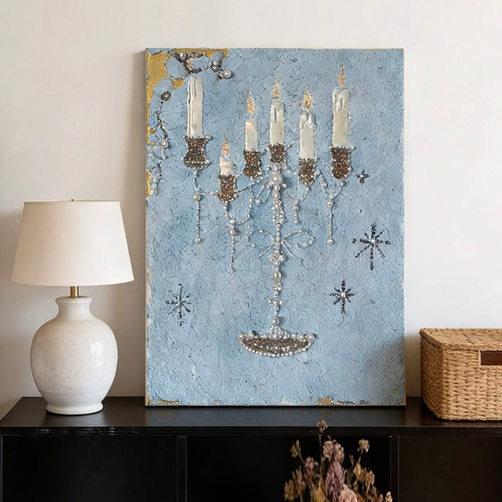 Blue Candle Canvas Wall Art