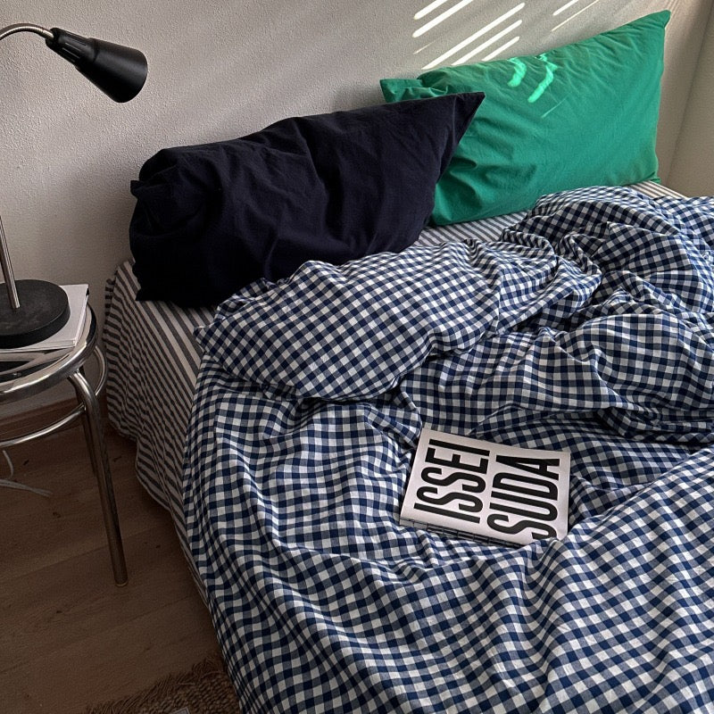 Navy Gingham Duvet Cover Set