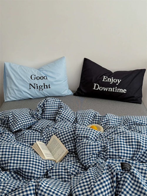 Black & Blue Preppy Gingham Bedding Set