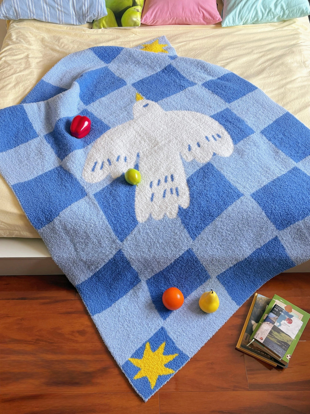 Blue Checkered Dove Throw Blanket