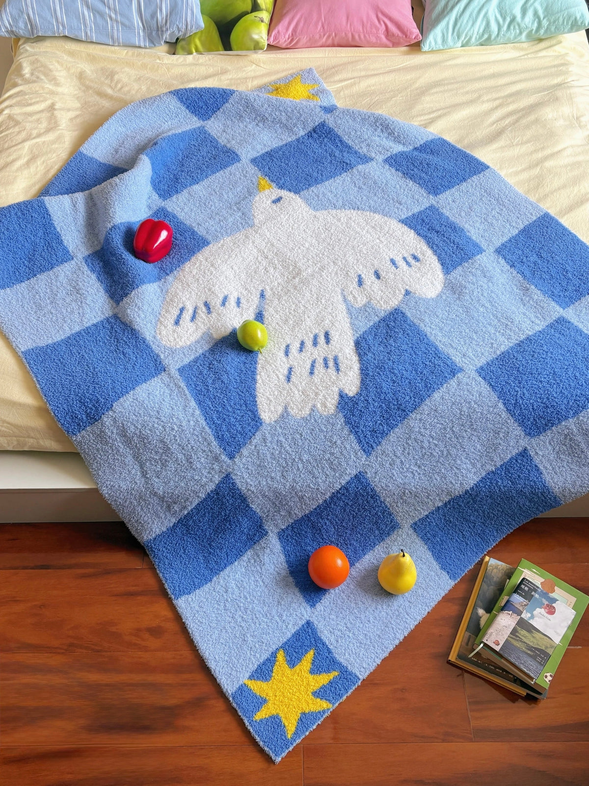 Blue Checkered Dove Throw Blanket