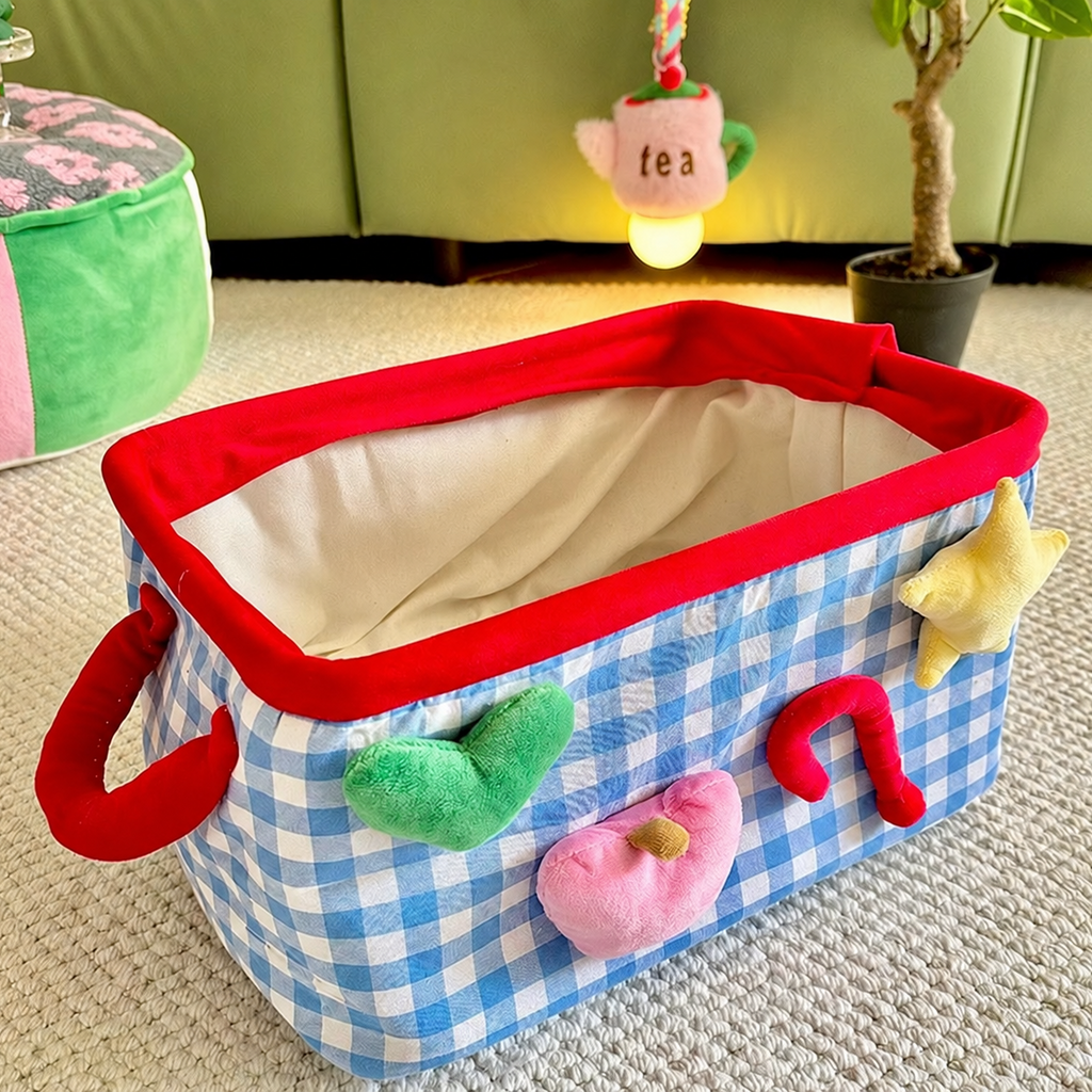 Plush Gingham Storage Basket