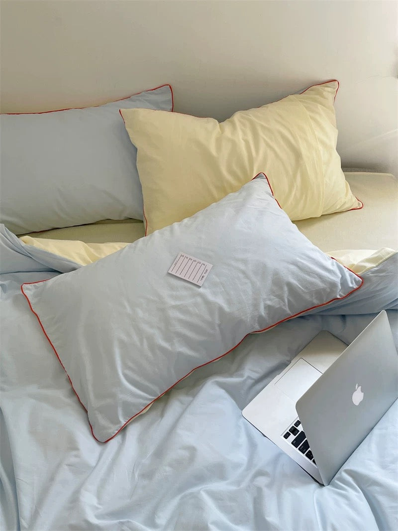 Blue & Cream Color Block Bedding Set