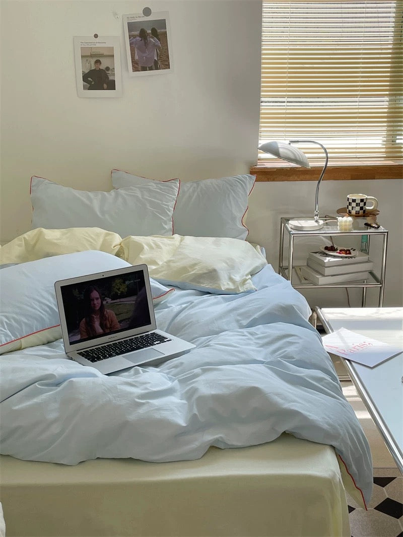 Blue & Cream Color Block Bedding Set