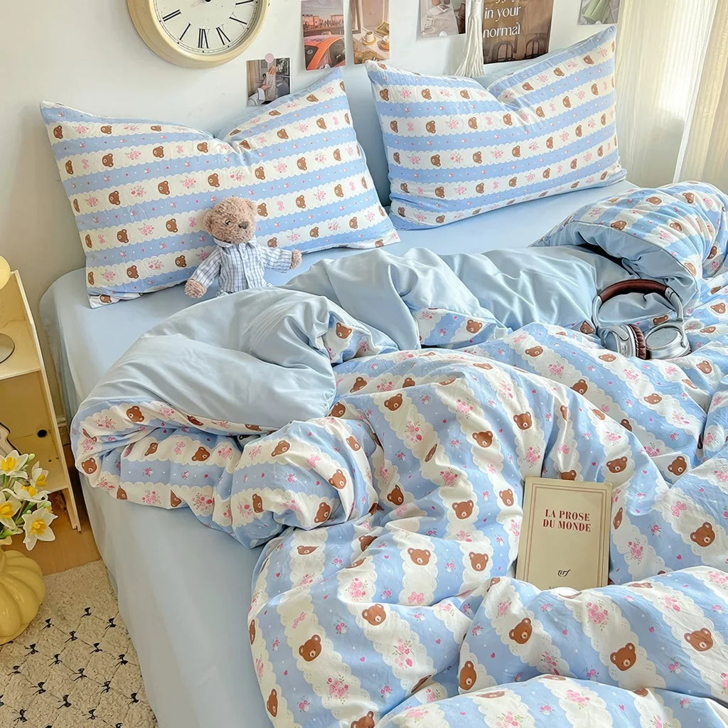 Kawaii Teddy Cotton Duvet Cover Set