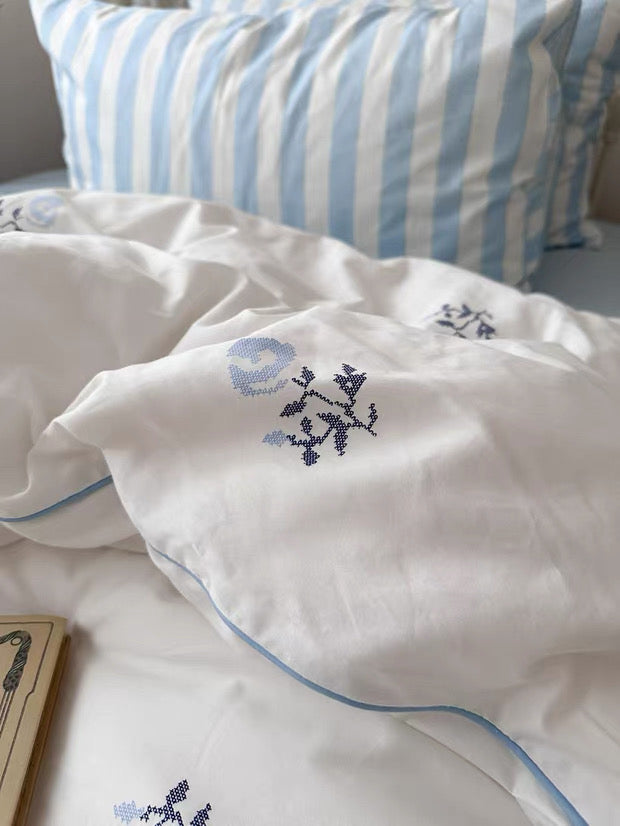 White Floral Cotton Duvet Cover Set