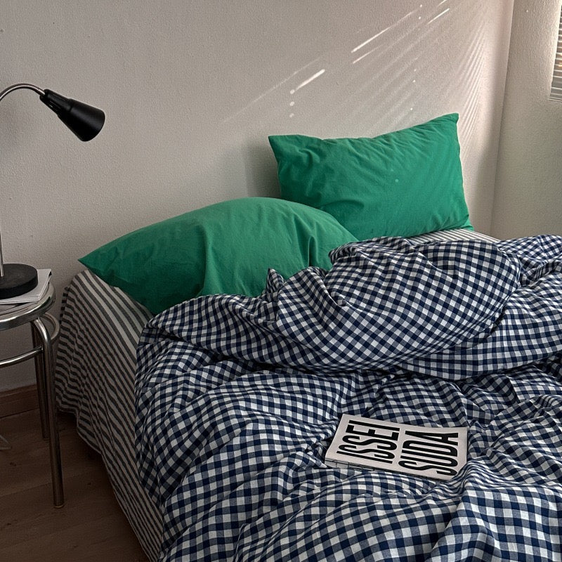 Navy Gingham Duvet Cover Set