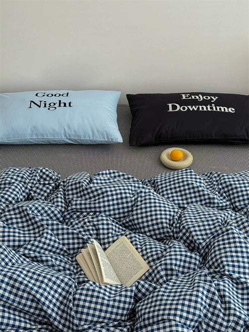 Black & Blue Preppy Gingham Bedding Set