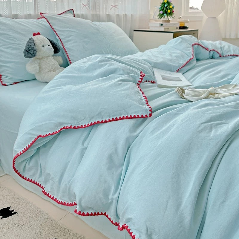 Cool Blue Stitched Edge Bedding Set