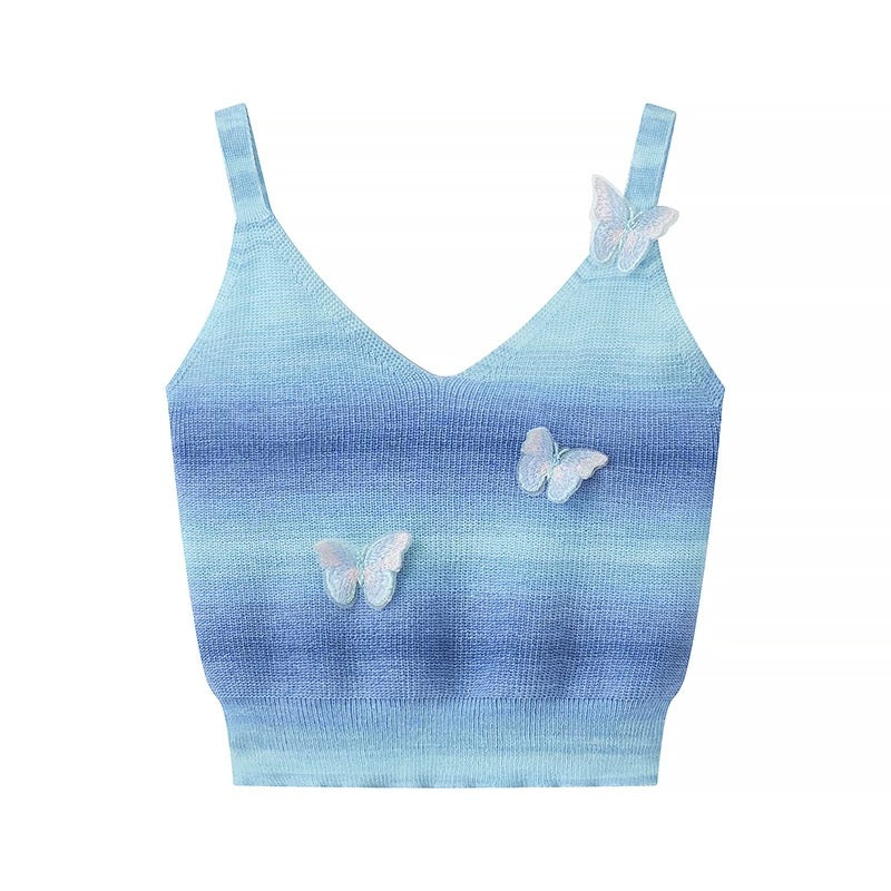 Gradient Butterfly Crop Top Blue