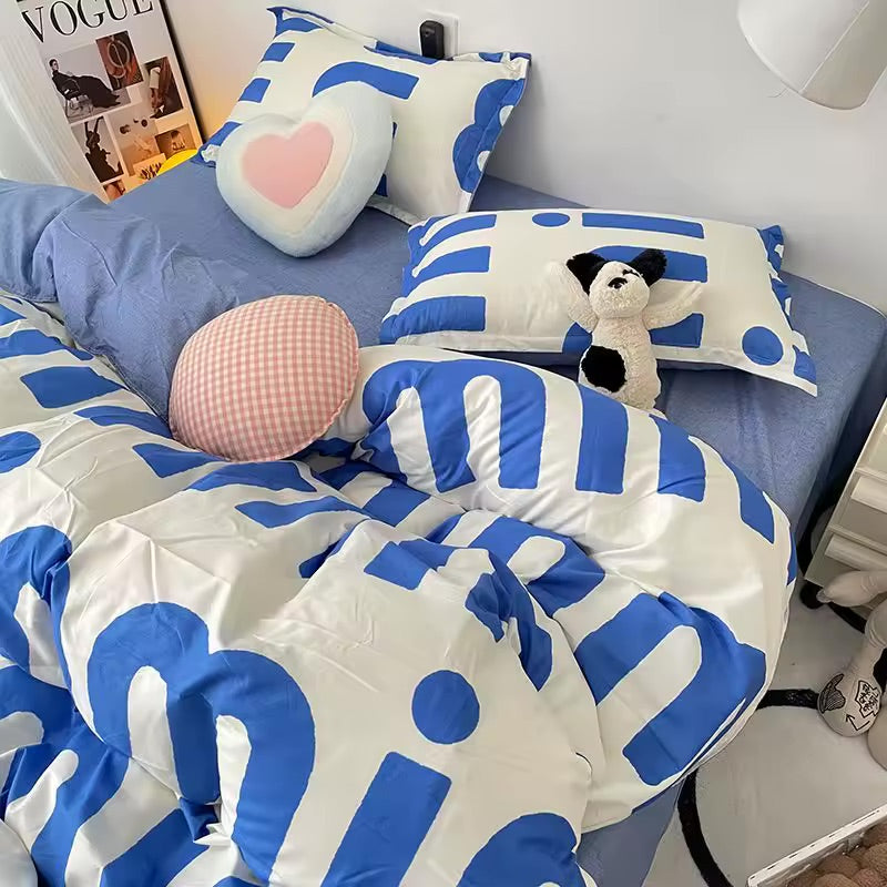 Bold Blue Letter Bedding Set