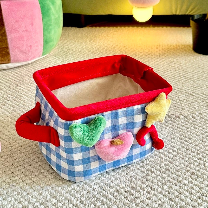 Plush Gingham Storage Basket