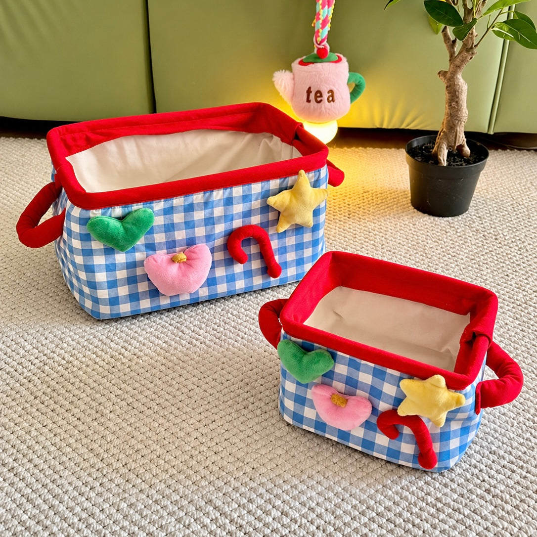 Plush Gingham Storage Basket