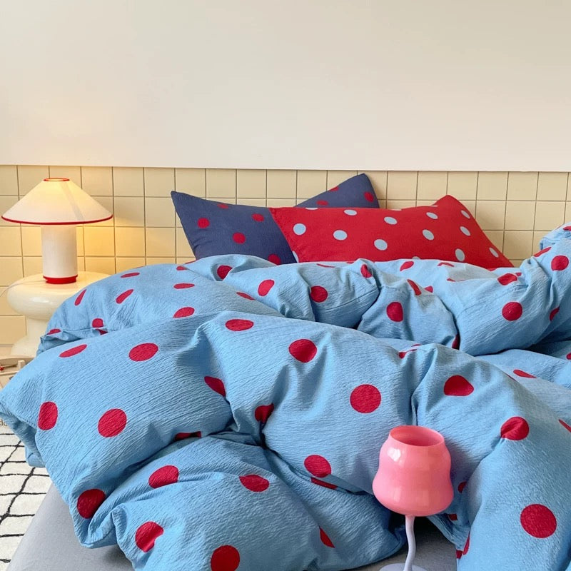 Blue & Red Polka Dot Duvet Cover Set
