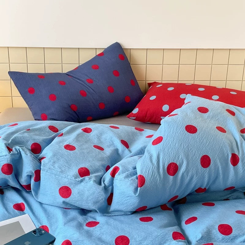 Blue & Red Polka Dot Duvet Cover Set