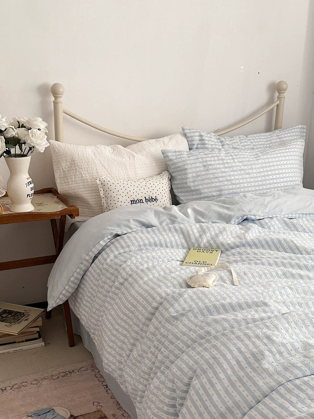 Blue Textured Stripe Duvet Cover Set