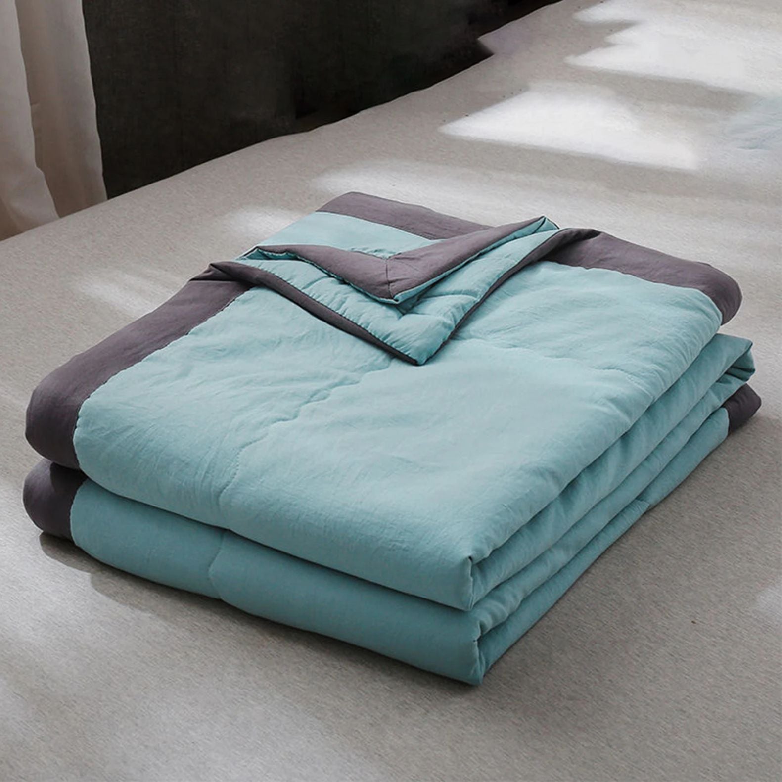 Cotton Quilt Blanket - Solid Color Bedding Blue