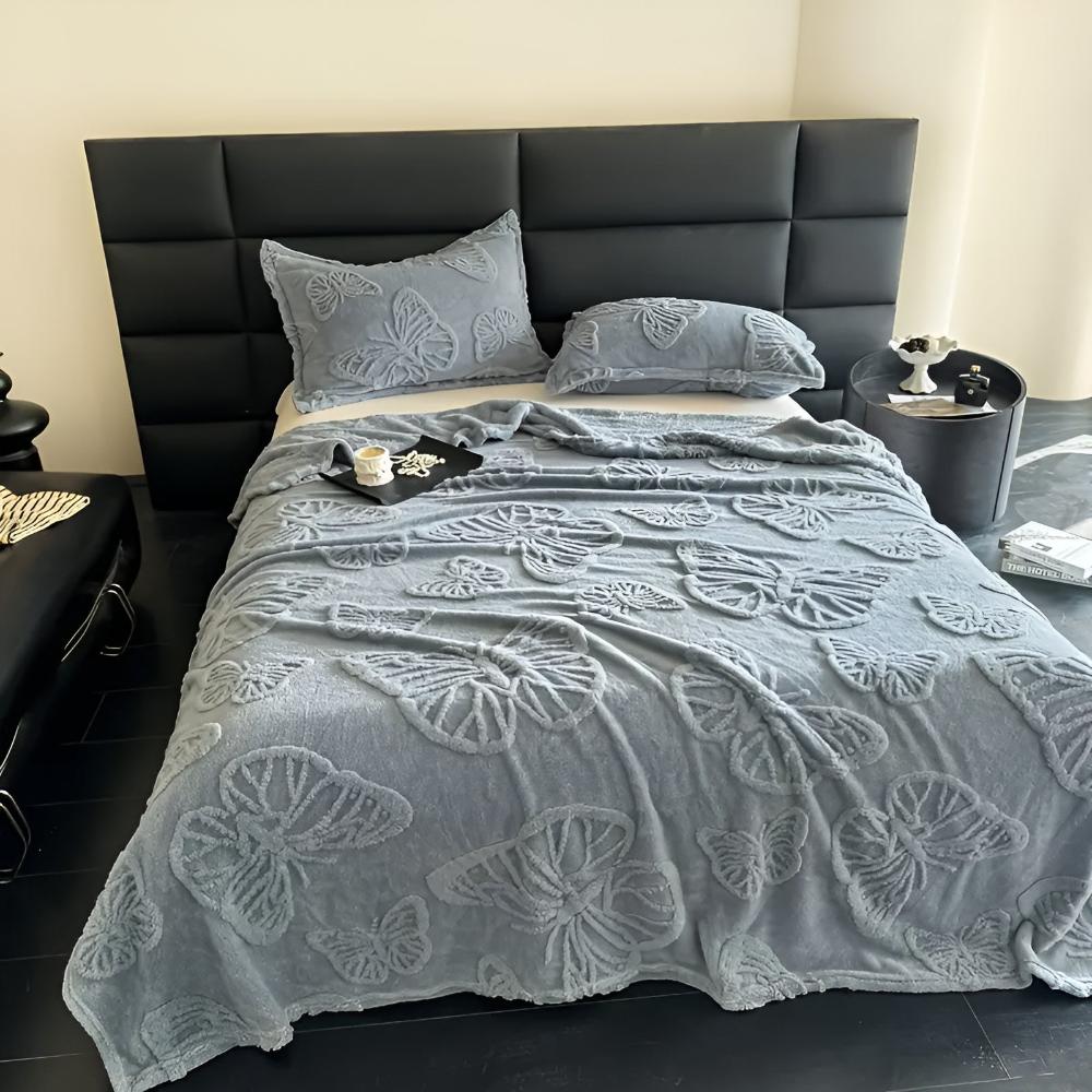 Butterfly Jacquard Flannel Blanket Sapphire