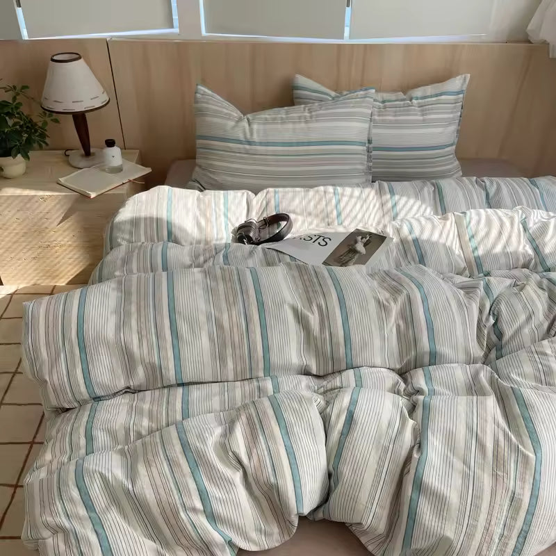 Retro Blue Striped Duvet Cover Set