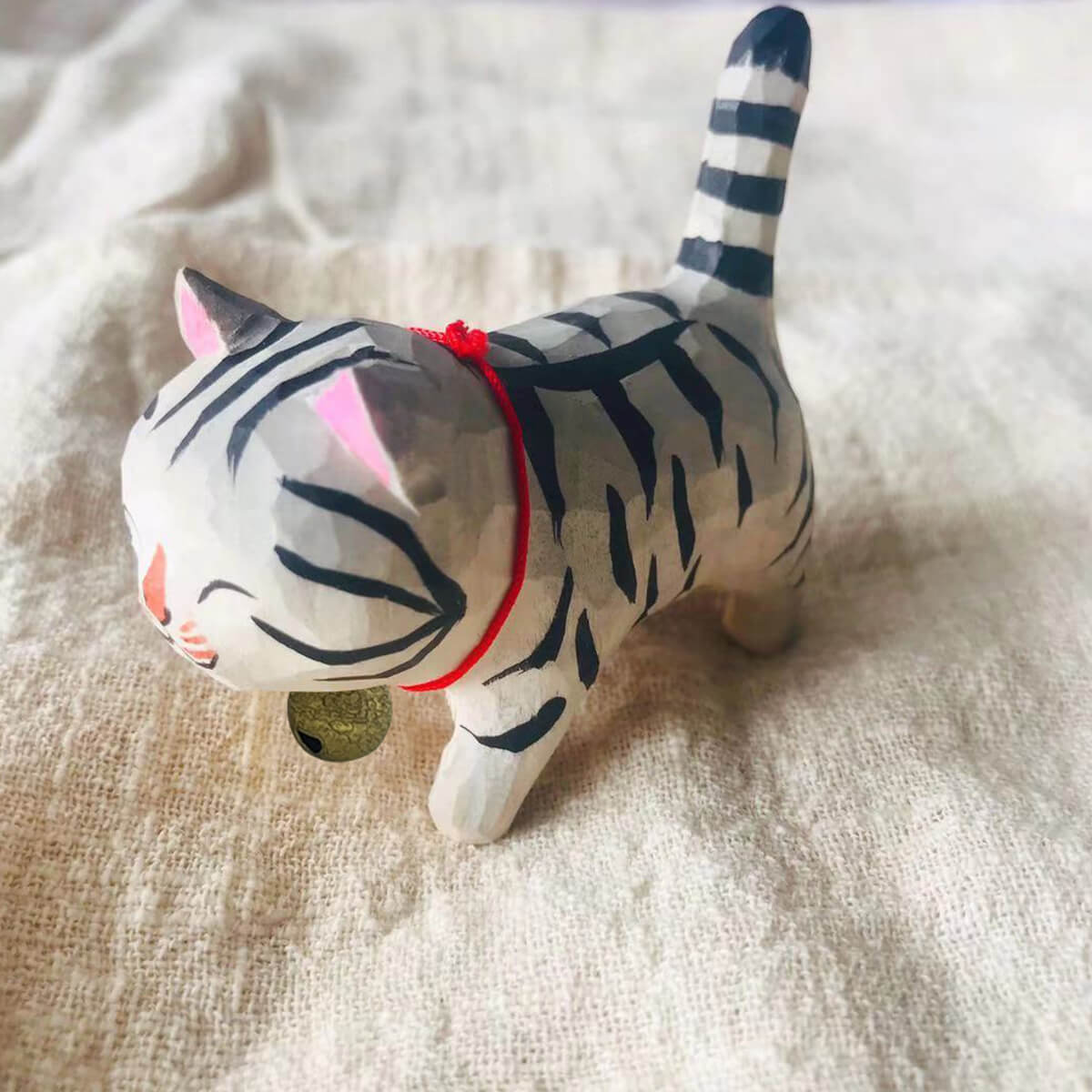 Hand-Carved Cat Figurines Striped