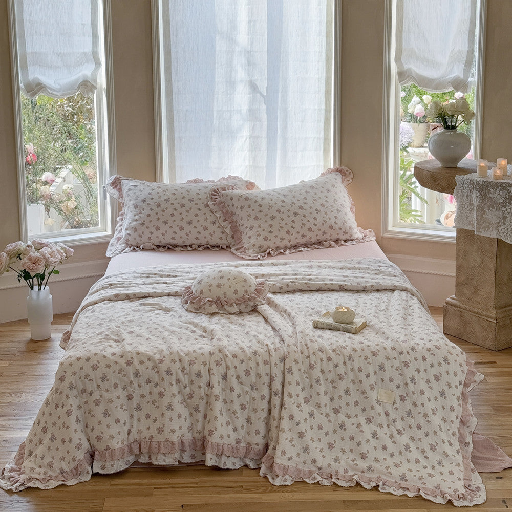 Blush Floral Cotton Comforter – Ruffles & Lace Trim