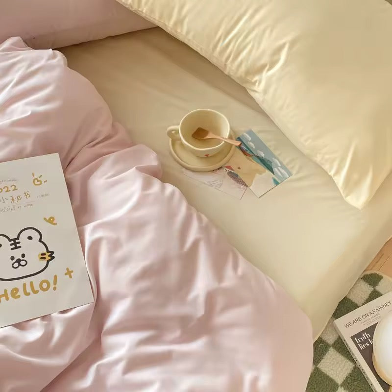 Pastel Pink & Cream Solid Bedding Set