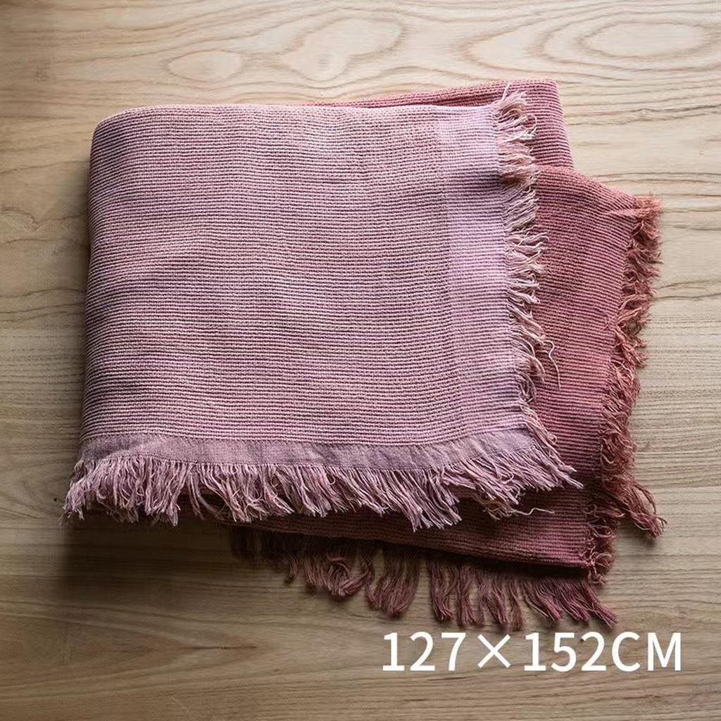 Bohemian Solid Color Cotton Tassel Knit Blanket Gradient Pink