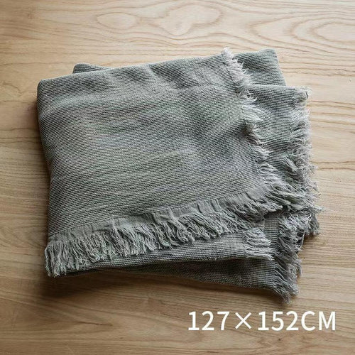 Bohemian Solid Color Cotton Tassel Knit Blanket Grey