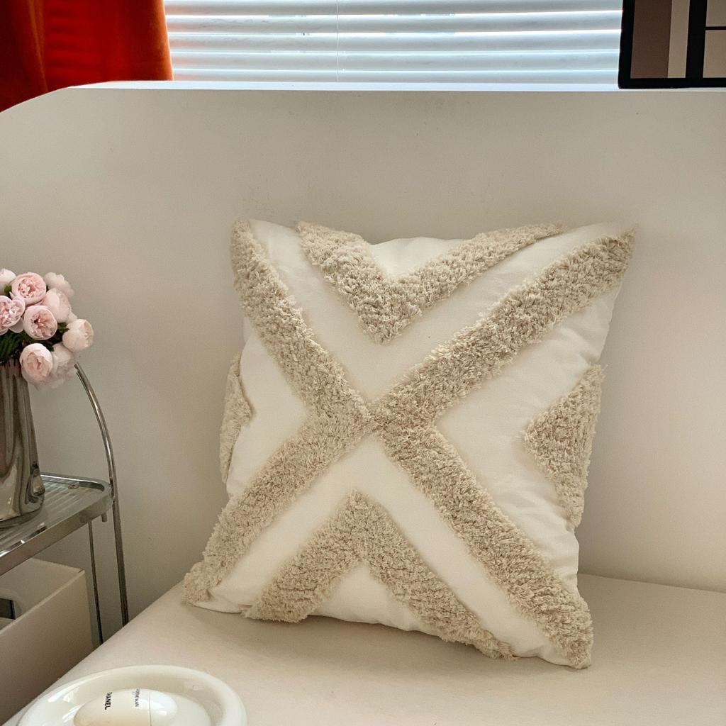 Bohemian Tufted Cotton Canvas Thick Yarn Sofa Cushion Crisscross Weave