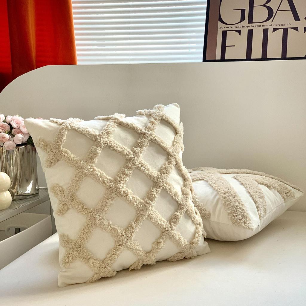 Bohemian Tufted Cotton Canvas Thick Yarn Sofa Cushion Waffle