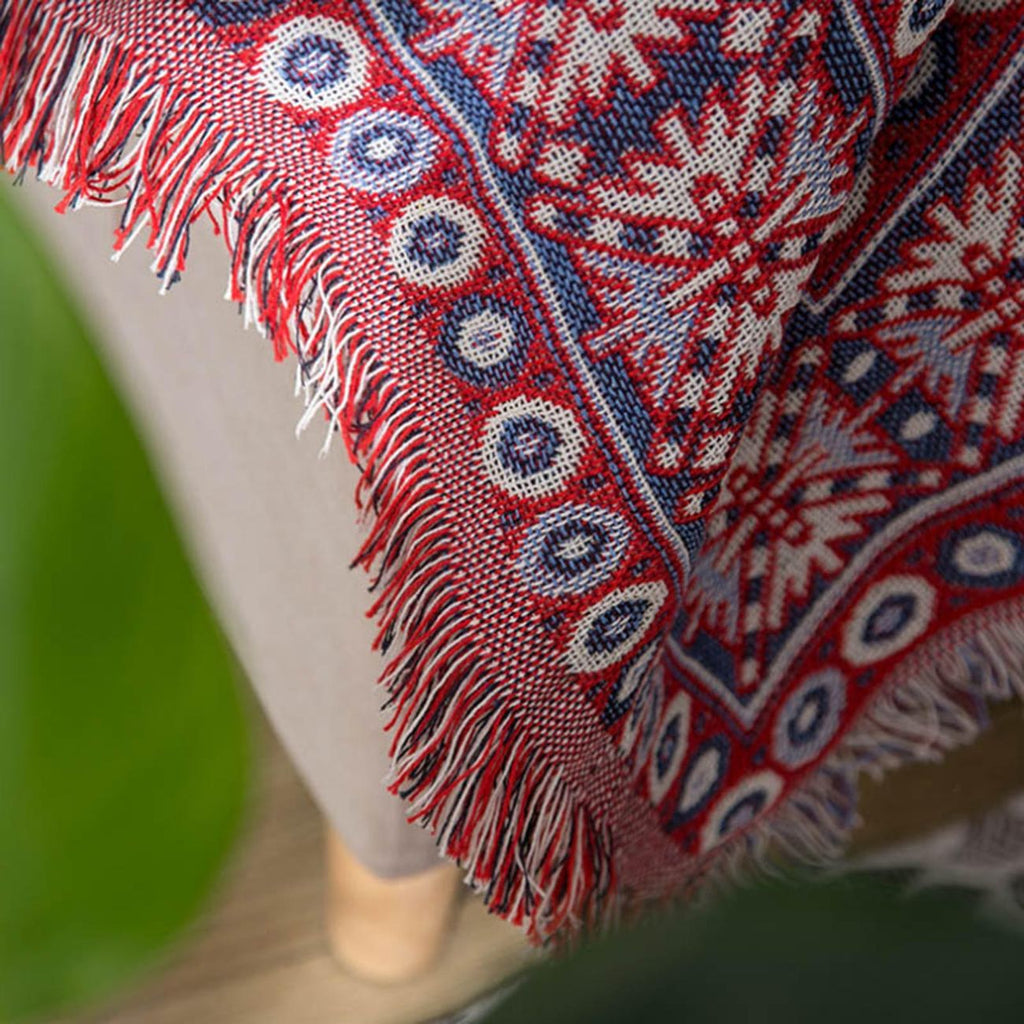 Red Boho Reversible Sofa Throw Blanket