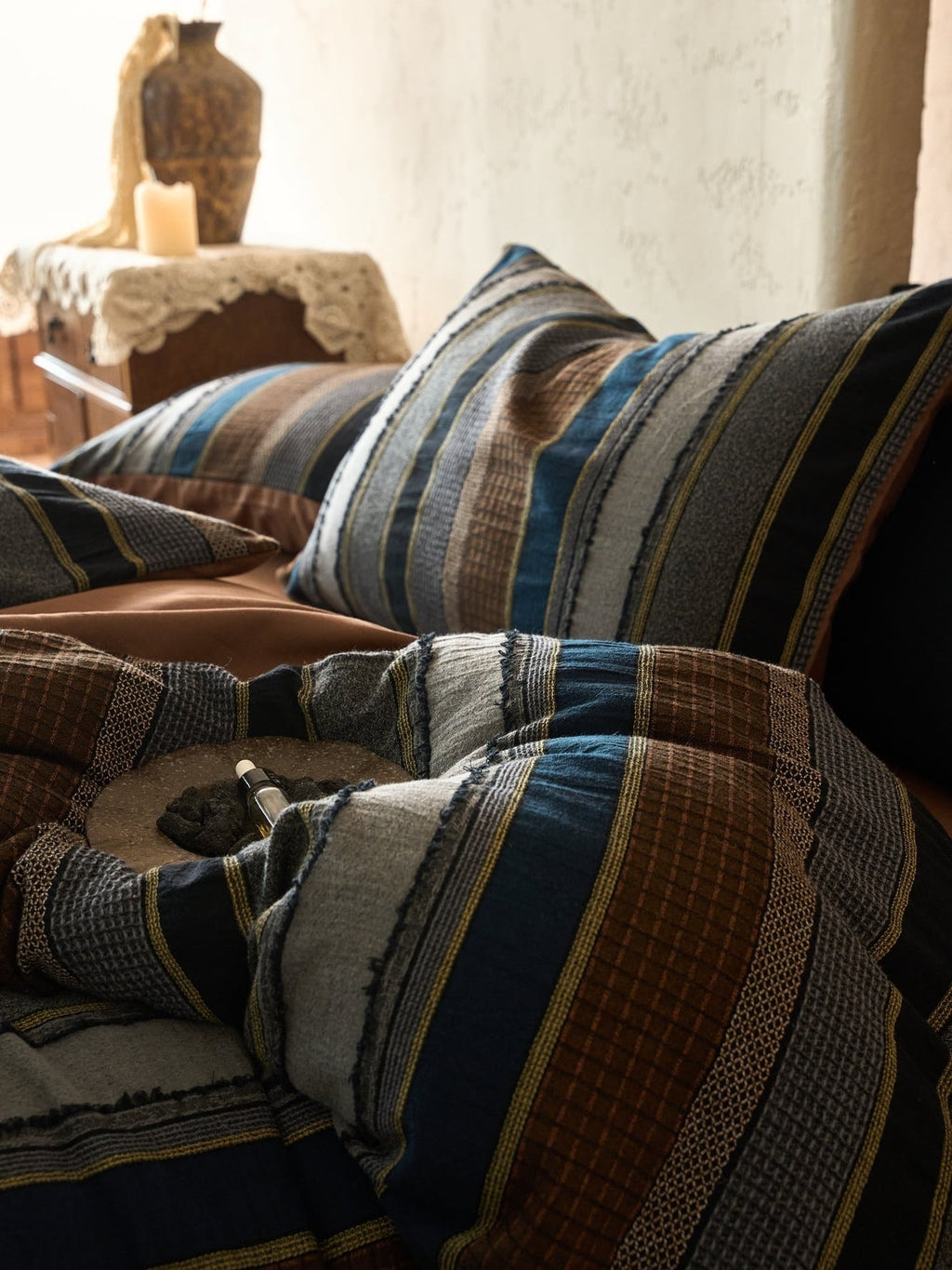 Boho Stripe Cotton Clip-Jacquard Duvet Cover - Blue