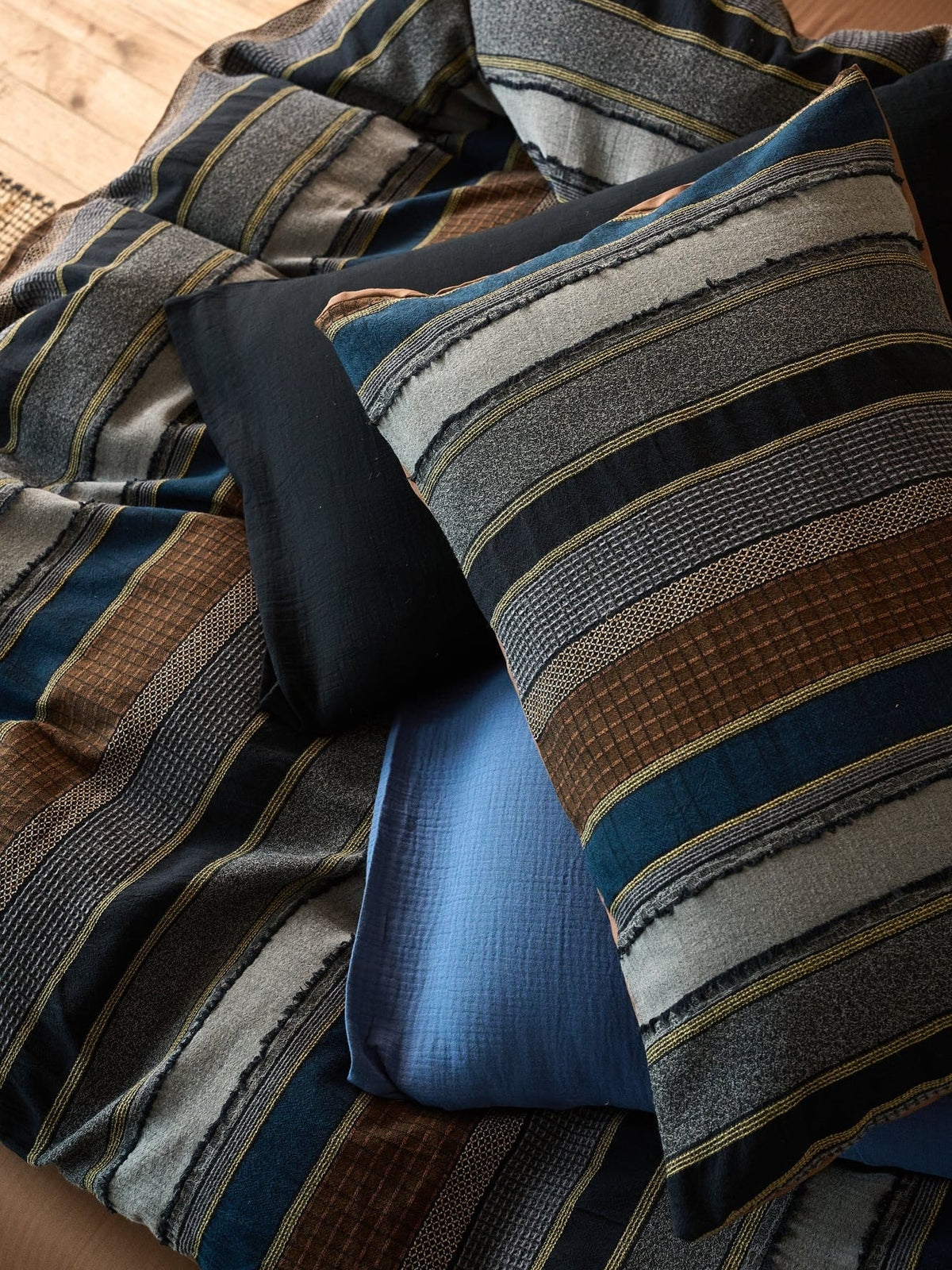 Boho Stripe Cotton Clip-Jacquard Duvet Cover - Blue