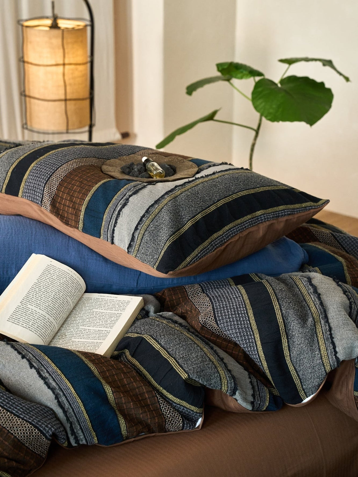 Boho Stripe Cotton Clip-Jacquard Duvet Cover - Blue