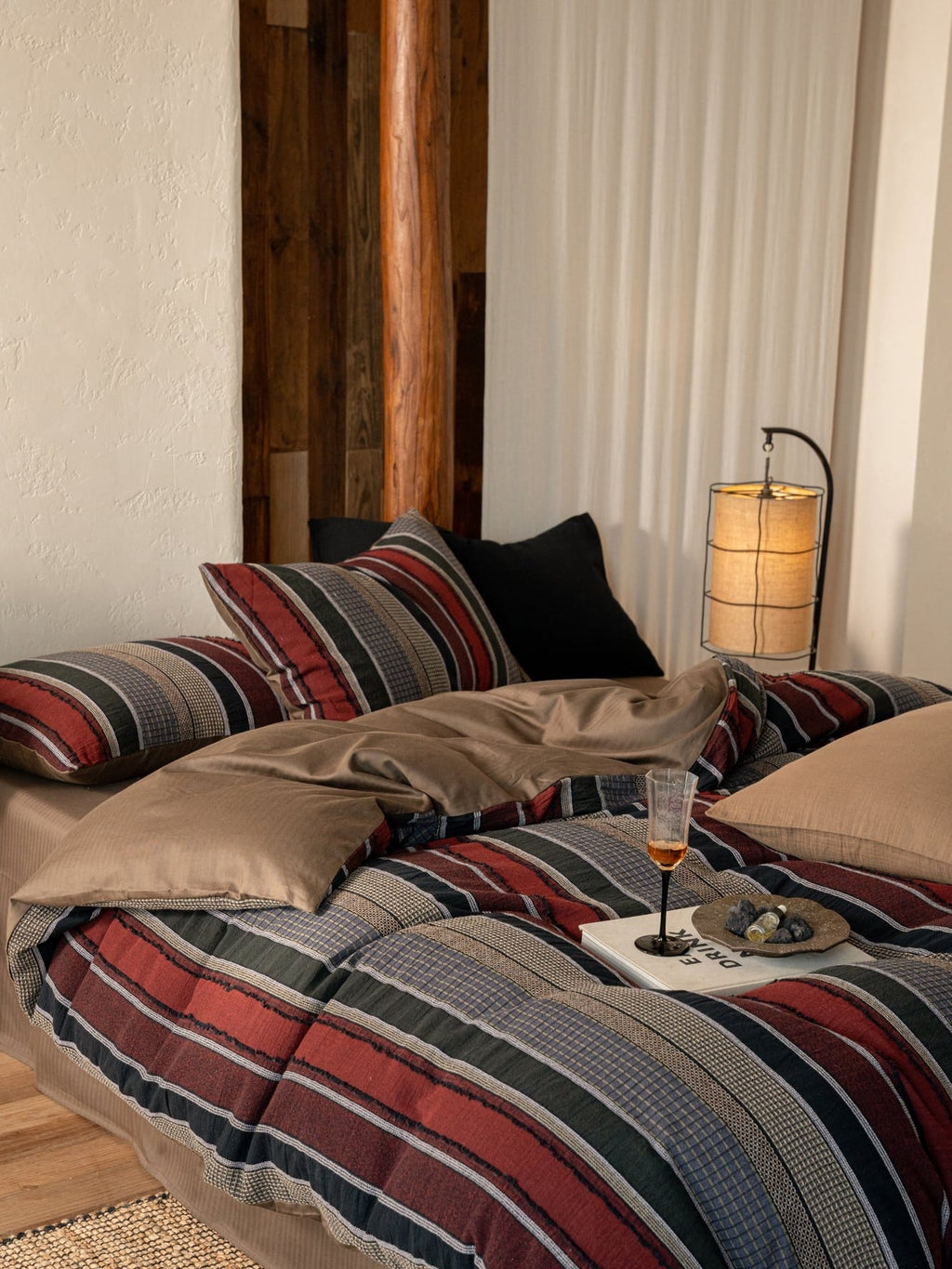 Boho Stripe Cotton Clip-Jacquard Duvet Cover - Burgundy Red