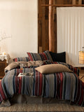 Boho Stripe Cotton Clip-Jacquard Duvet Cover - Burgundy Red