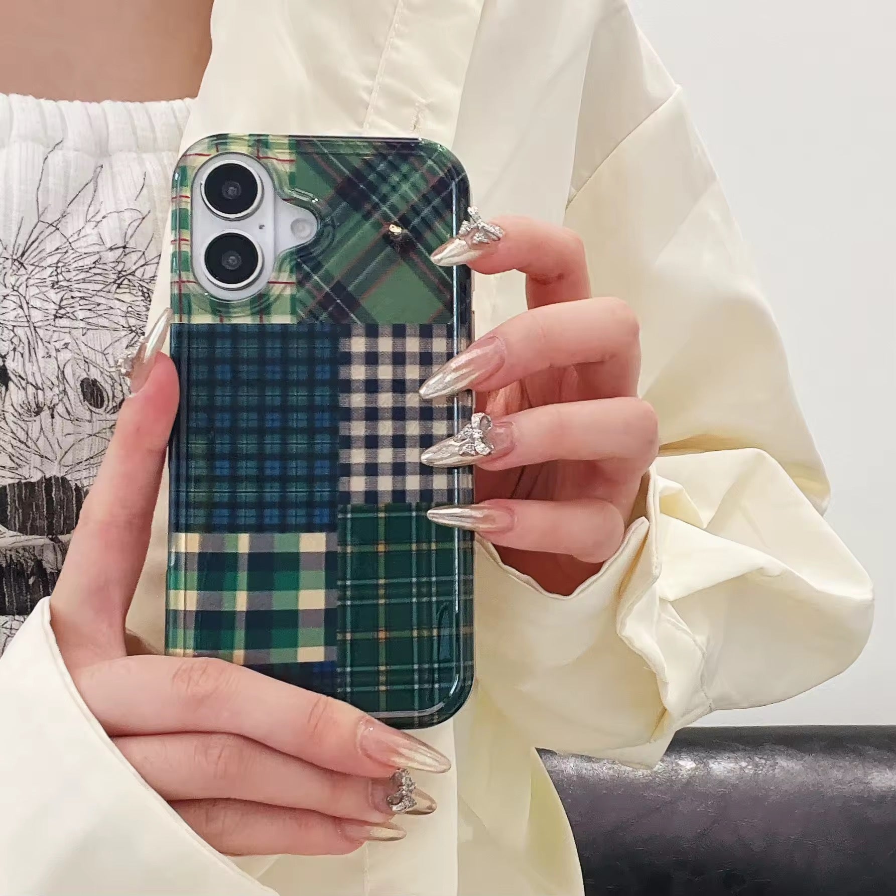 Glossy Green Plaid iPhone Case